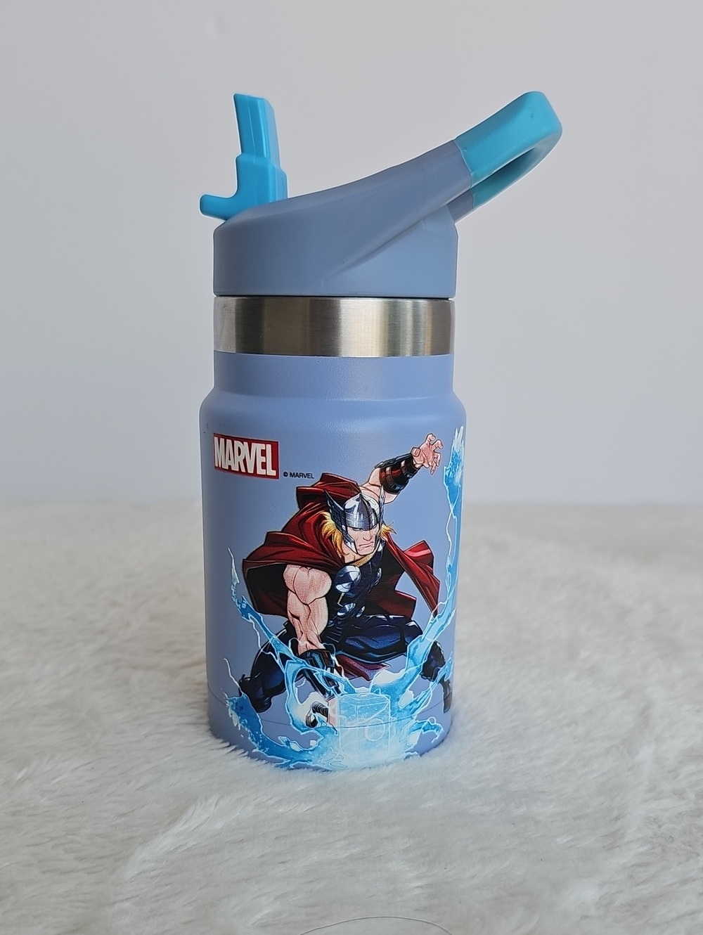 Marvel Thor Stainless Steel Kids Water Bottle Blue 12oz Straw Lid